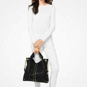 Michael Kors Uptown Aston Black Leather handbag, studs and Gold chain